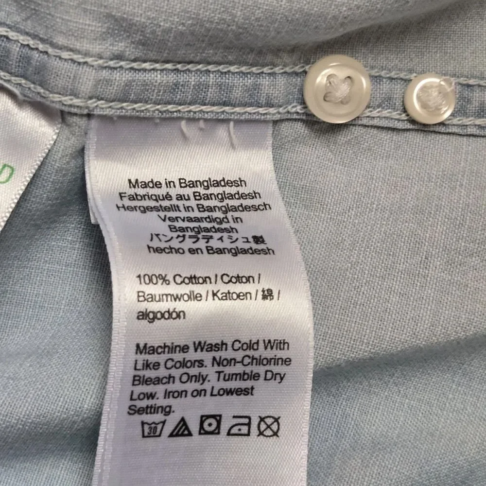 J.Crew Organic Cotton Button Up Shirt Mens XXLT Light Blue Short Sleeve Classic